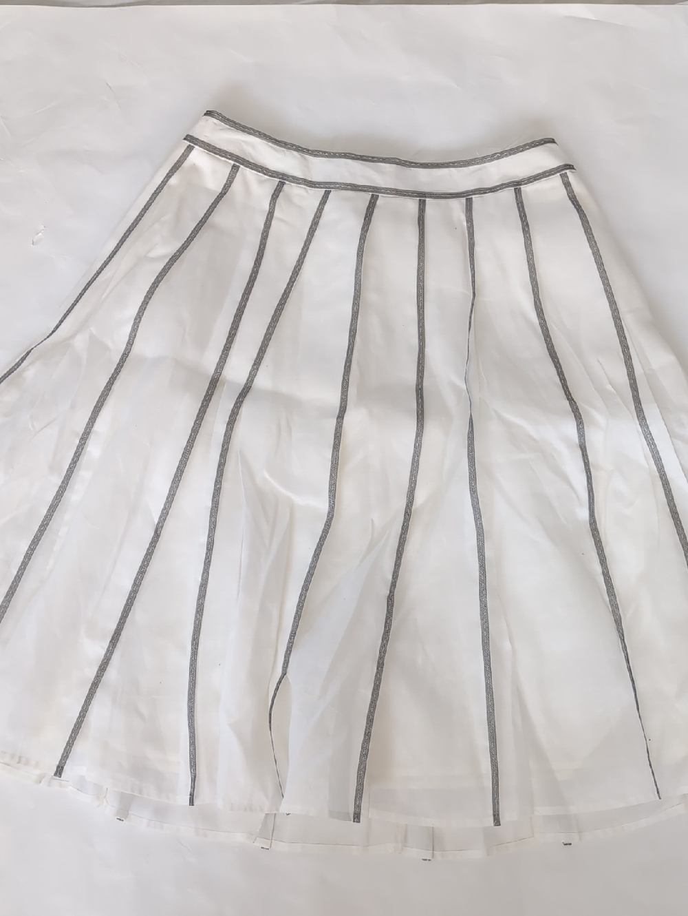 Talbots White Pleated A-Line Skirt with Gray Pinstripes 100% Cotton - 4